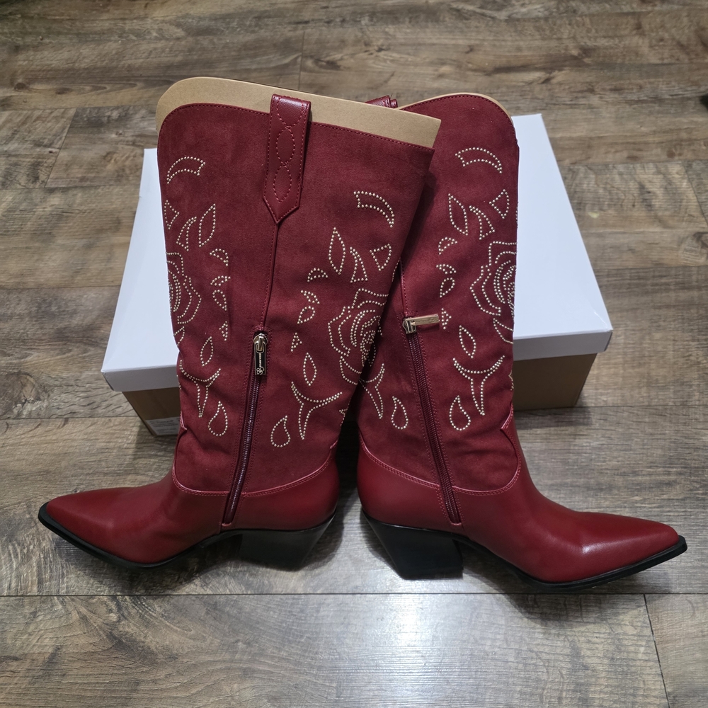 Jessica Simpson Zodra Red Embroidered Western Women's Size 8.5 Wide Boots - Picture 7 of 14